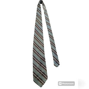 Vintage Superba Mens Brown White Striped Tie Dacron Polyester